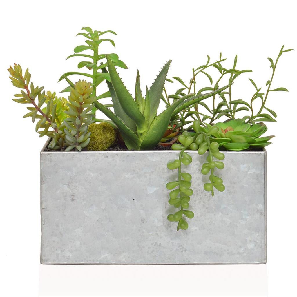 Artificial Succulent Mix in Steel Trough - Plant Store