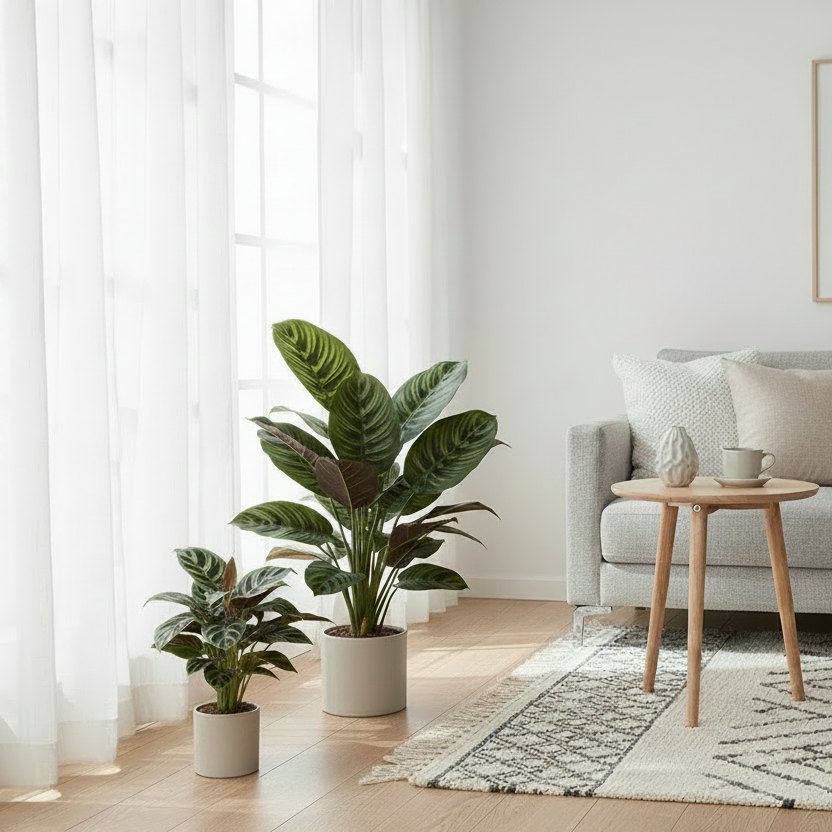 Artificial Calathea 45cm in Scandinavian Living Room