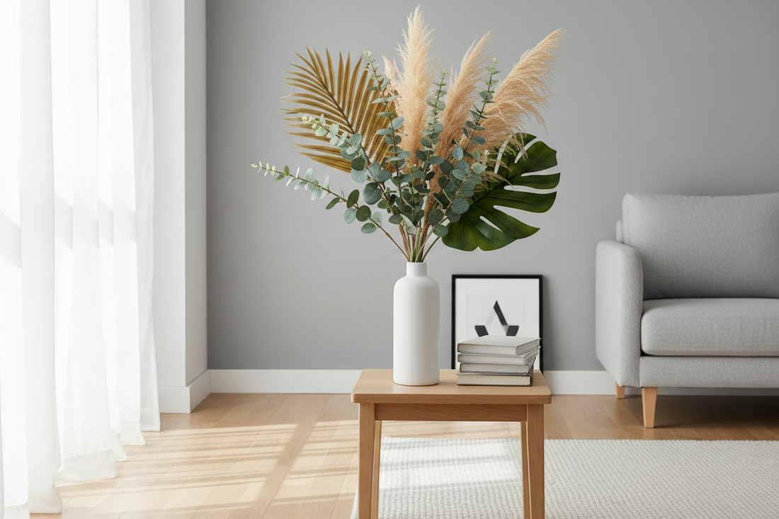 Artificial Monstera with Mixed Stems in Scandinavian Living Room