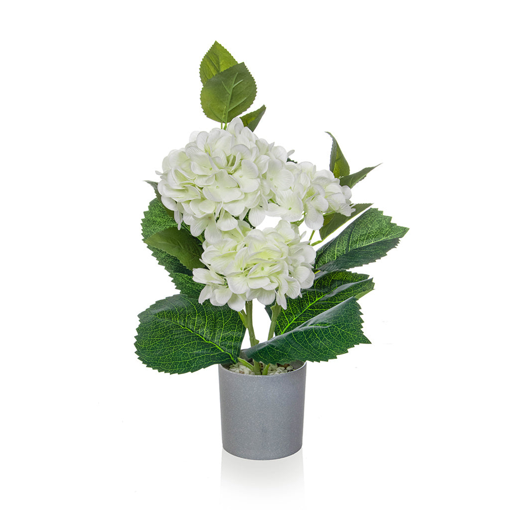 Artificial White Hydrangea in Grey Pot - 45cm
