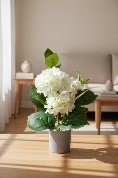 Artificial White Hydrangea in Grey Pot - 45cm